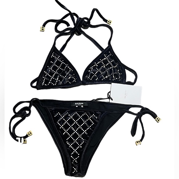 BALMAIN***Crystals on Black Velvet Bikini**F36 US 4 $846 - Picture 1 of 6